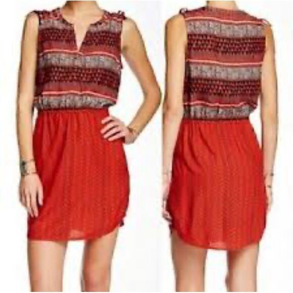 Lucky Brand Boho Dress Womens Small Orange Black Tribal Sleeveless Cotton Shift - Picture 4 of 13